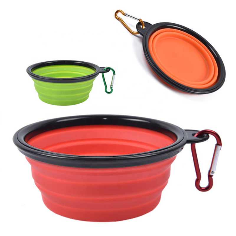 Bol de chien collé en silicone avec mousqueton, bols à eau pour chiens de chats