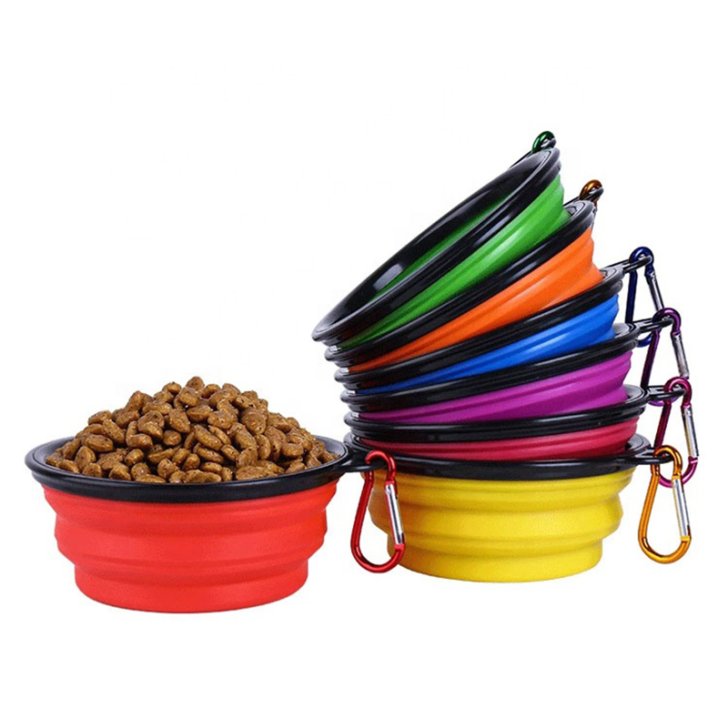 Bol de chien collé en silicone avec mousqueton, bols à eau pour chiens de chats