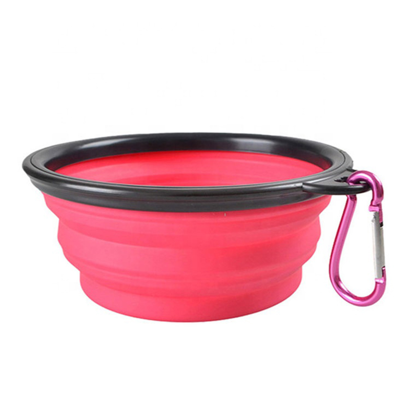 Bol de chien collé en silicone avec mousqueton, bols à eau pour chiens de chats