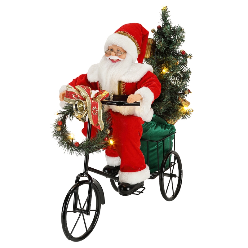 45cm Santa Claus assis sur l'éclairage de tricycle Décoration de Noël Figurine Collection Tissu Festival de vacances Festival personnalisé