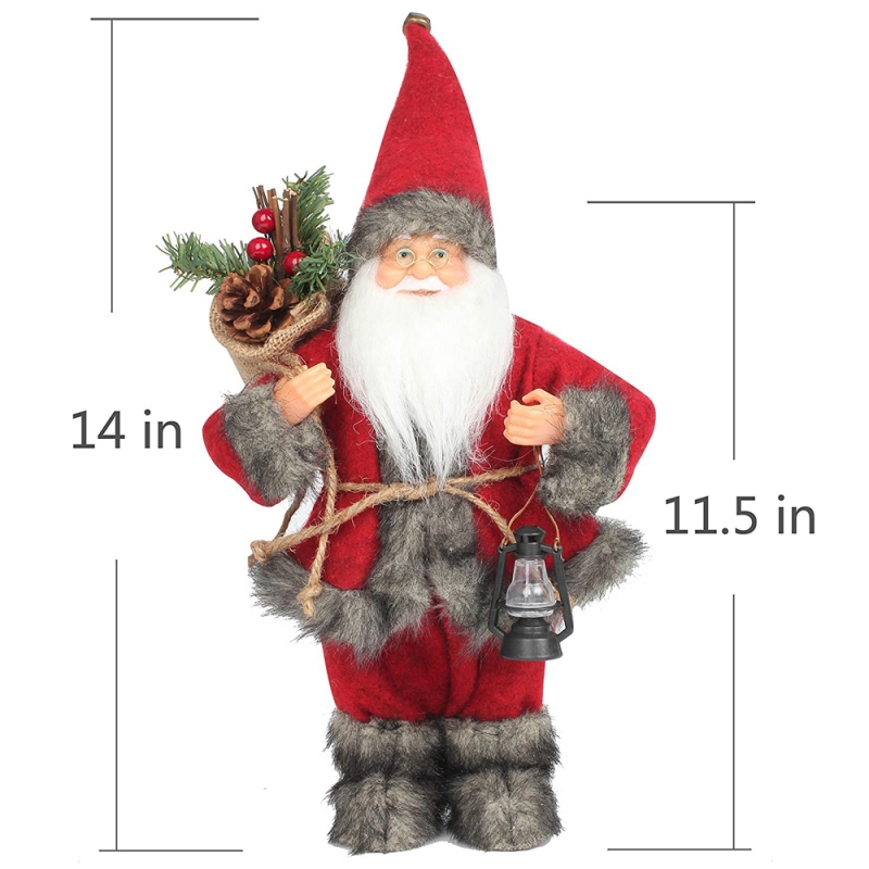 14 pouces debout de la décoration de décoration d'ornement de santa claus rouge avec une lampe à huile et un cône de pin en sac Noël festival de vacances