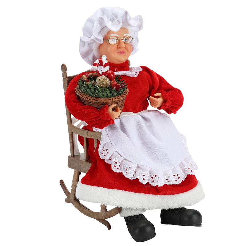 45cm Animé Santa Femmes Sitting sur chaise Musique électrique Décoration de Noël Décoration Figurine Figurine Tissu Festival de vacances