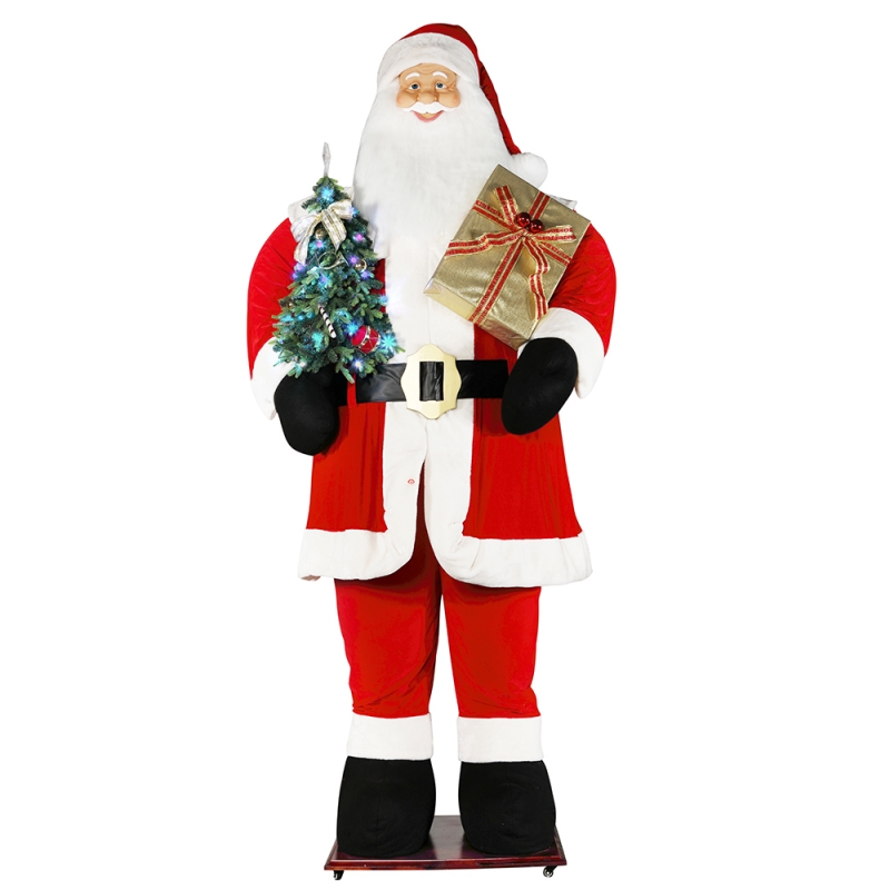 3.8m Big Noël Santa Claus avec arbre et sac cadeau LED Lumière Rise et Down Show Exposition Décoration Festival de vacances Luxe