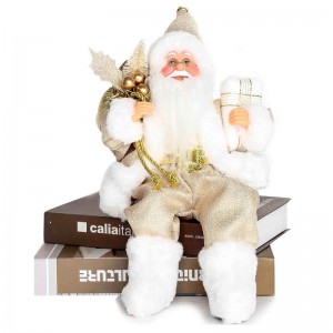 12 pouces de saison doré figurine de santa claus avec sac cadeau feuilles et boîte portant des chaussures blanches décoration de vacances de Noël