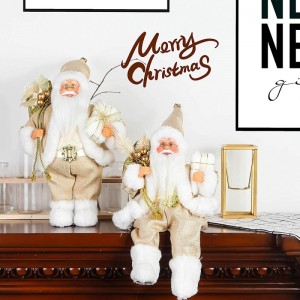 12 pouces de saison doré figurine de santa claus avec sac cadeau feuilles et boîte portant des chaussures blanches décoration de vacances de Noël