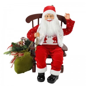 Chaise 55cm Animée Père Noël avec ornement de Noël Light Christmas Figurine Décoration de Noël Poupées de Noël Collection de vacances Maison Cadeaux