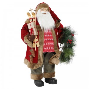 30 ~ 110cm Christmas Standing Santa Claus avec une couronne Décoration Ornement Collection Figurine traditionnelle Série de Noël