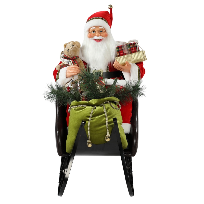 80cm Assis Sleeing Santa Claus avec ornement d'éclairage Décoration de Noël Figurine de vacances de Noël