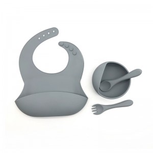 Ensemble d\'alimentation pour bébés en silicone, bol à plaque sévèrement divisé, bavoir en silicone, coupe de boisson, cuillère