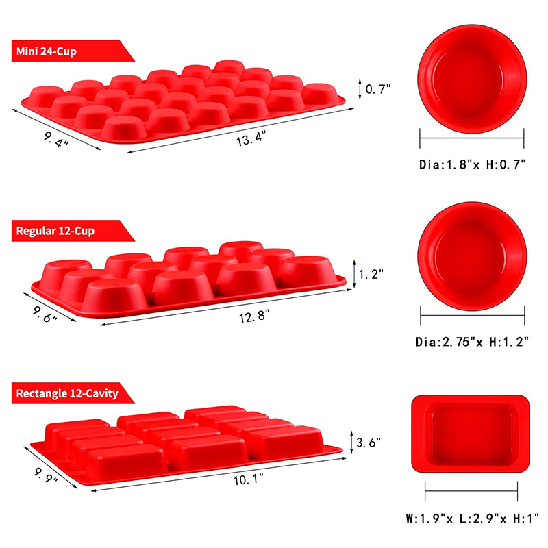 Moules de moules de muffins de silicone rectangulaire rondes, de cuisson de cuisson