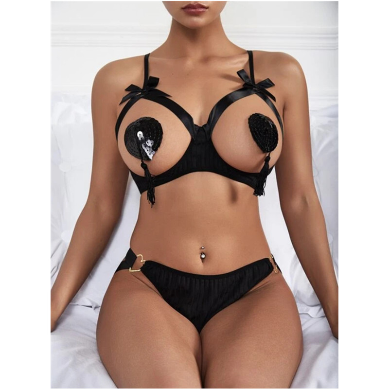 Femmes Bowknot Thongs Sexy Lingerie Sleep Height Key Set Dames Dentelle érotique Lingerie sexy