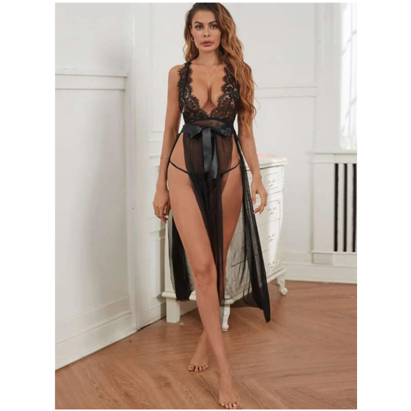 Sexy Linferies Robe Pour Femmes Voir à travers Robe Robe dentelle ouverte Sheer Mesh Kimono