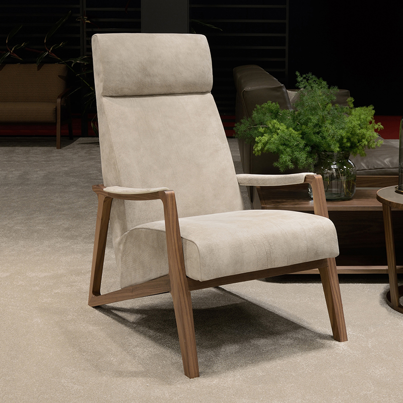 Confort Relax Relax Simple Dossier Mid Century Haut de haut ennoyer Fauteuil En Cadre En Bois Solid En Cuir