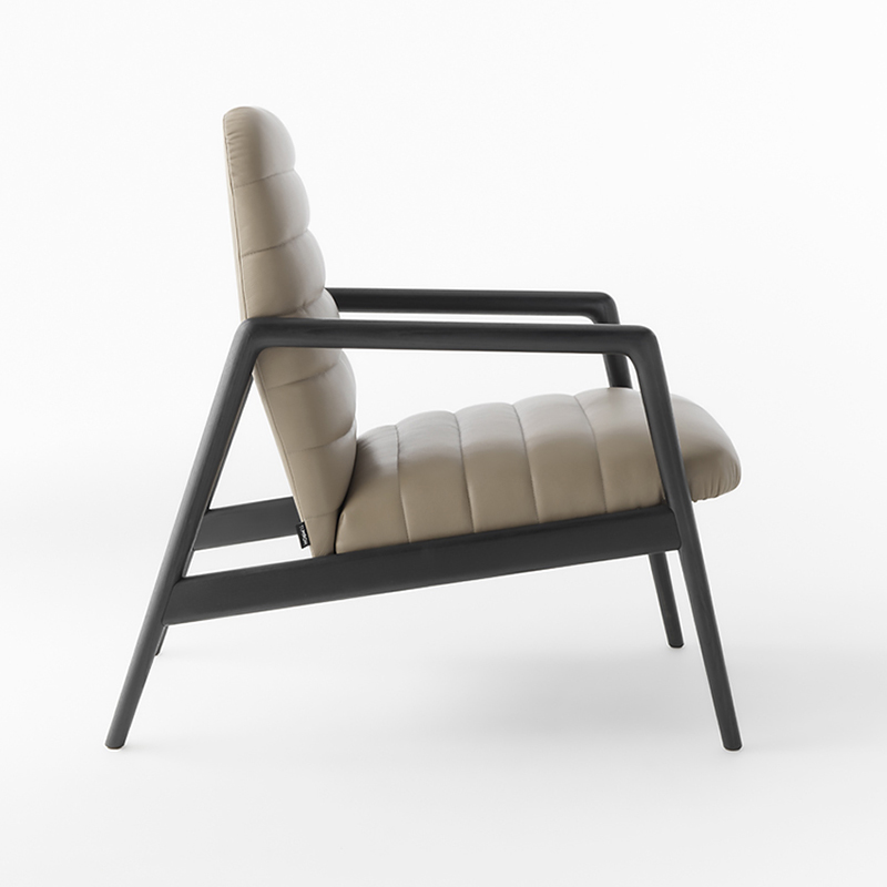 Chaise longue en bois de design minimaliste italien Chaise à bras en cuir Single Canapé Chaises de salon