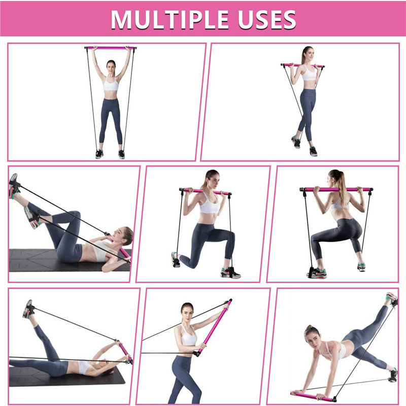 Ensemble de barres Pilates, Portable Yoga Exercice Pilate Stick avec une boucle de pied de bande de résistance, équipement de fitness