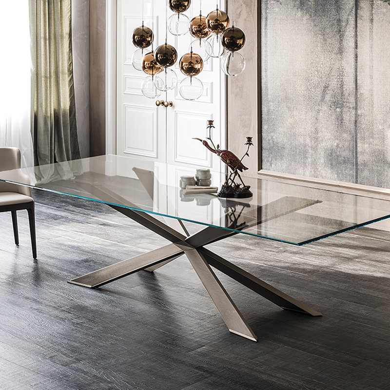 Designs italiens des jambes métalliques longues modernes rectangulaires en pierre fritté table 10 places