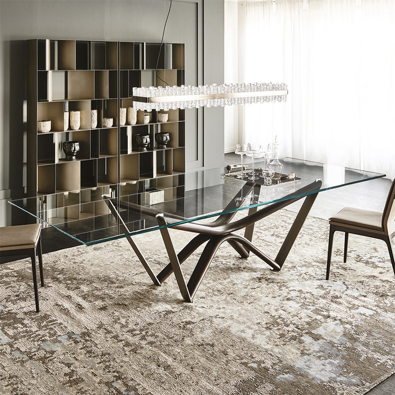 Italien extérieur de luxe miroir rectangulaire en verre trempé de table de salle à manger 8 places