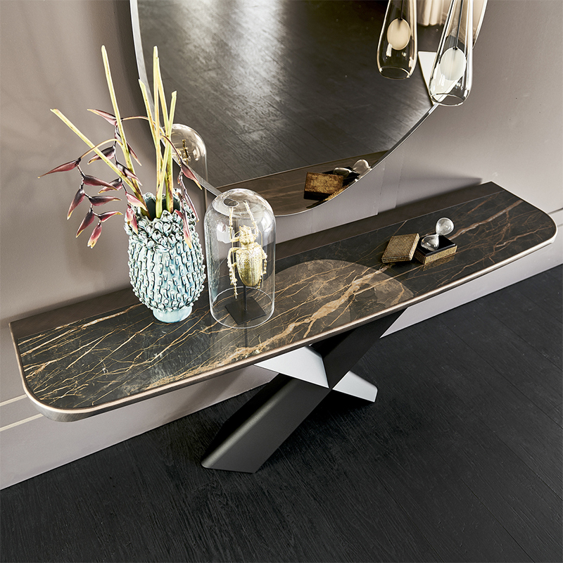 Italien X Fonctiones en acier inoxydable Base de luxe moderne Console de luxe Armoire en marbre en marbre Table de console avec miroir