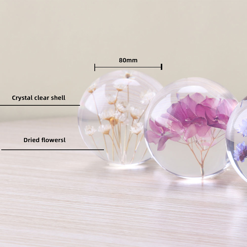 Custom 3d 7cm 8cm 9cm Résine Orbe Plant de fleursnaturelles Real Planchers Paper pour cadeaux de Noël Crystal Glass Home Decor