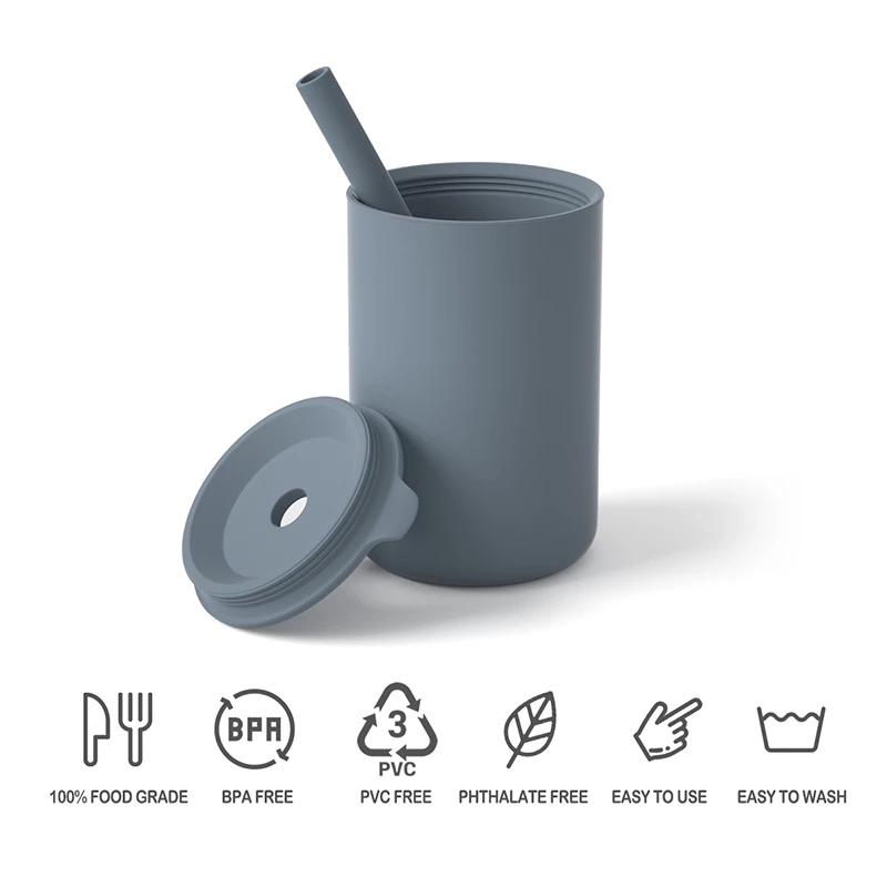 Tasse étanche à l'épreuve avec paille de silicone pour l'alimentation pour bébé