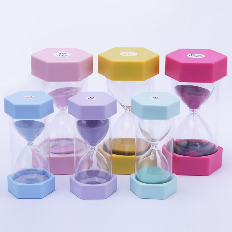 30 minutes d'enseignant horloge de sable violet hexagone plastique sablier sable de sable pour les décorations et l'éducation à la maison