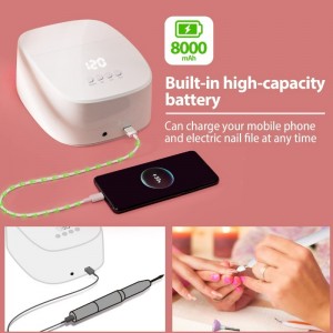 M&r P30Pro Lampe à ongles à LED UV sans fil, 60W Lumière UV rechargeable pour les ongles Sécheur à ongles LED sans fil avec port USB pour charger le téléphone et le perceur d\'ongles, lampe à ongles professionnelle pour vernis à...