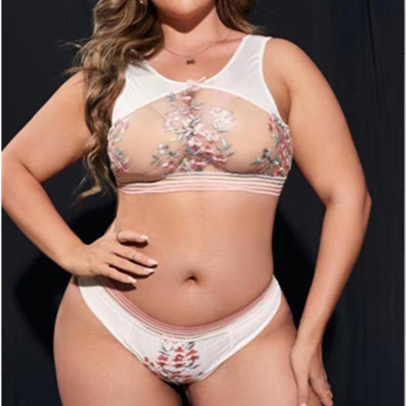 Rainbow Stripes broderie lingerie florale ensemble de soutien-gorge transparent lingerie de femme confortable
