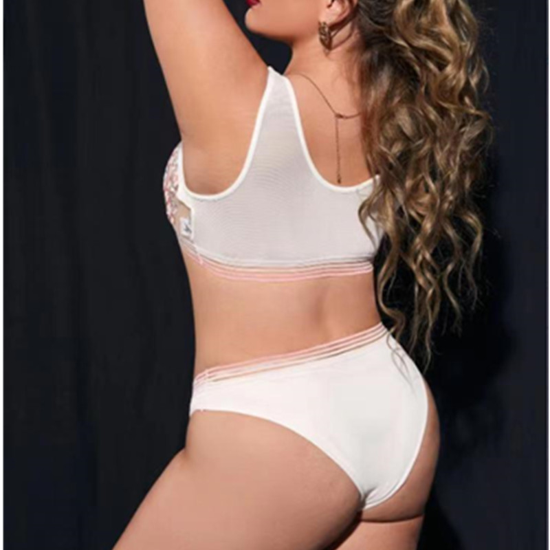 Rainbow Stripes broderie lingerie florale ensemble de soutien-gorge transparent lingerie de femme confortable