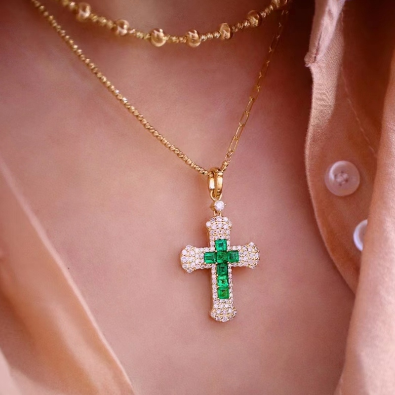 Bijoux tuochen Nouveau design18k/14k/10k or avec un pendentif croix en pierre de couleurnaturelle