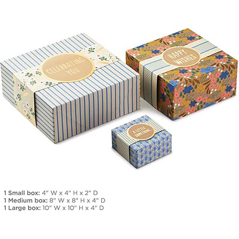 Boîtes-cadeaux Hallmark avec des bandes de wrap, tailles assorties (3 pack: fleurs et rayures mignonnes) pour les anniversaires, douchesnuptiales, la journée de la mère, les meilleurs amis