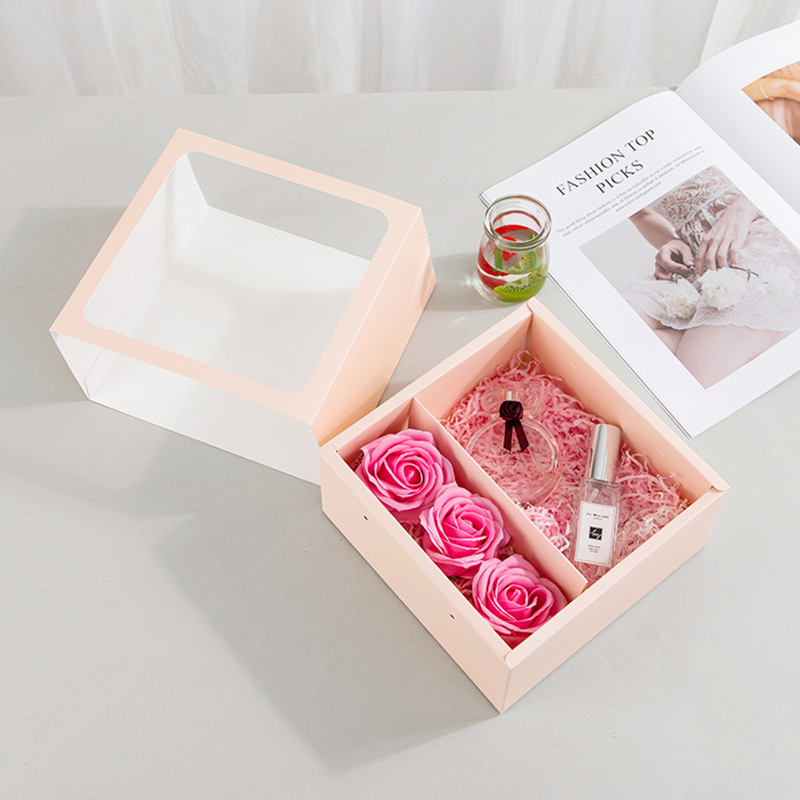 Boîte à fleurs transparente enrout portable cadeau pliant Boîte cadeau rose emballage cadeau emballage en poudrenoire Carton