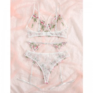 Ensemble de lingerie Garter Lingerie de broderie florale en maille