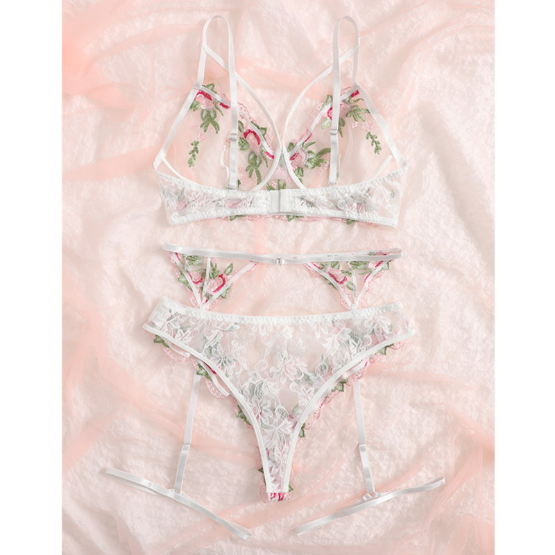 Ensemble de lingerie Garter Lingerie de broderie florale en maille