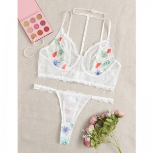 Lingerie de harnais de dentelle à imprimé floral avec string