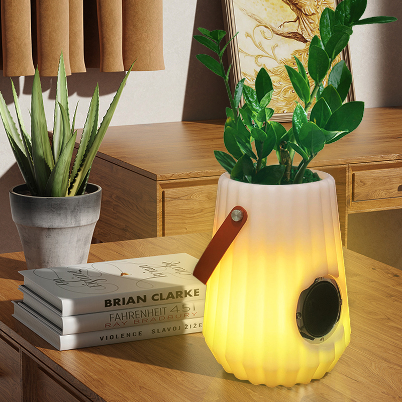 LED Flower Flower Pot Indoor/outdoor Creative Smart Table Lampe pour le salon, chambre, décoration de jardin, feux LED de godet à glace dimmables avec haut-parleur Bluetooth