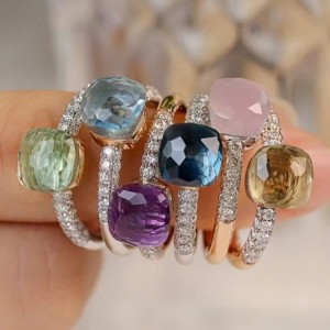 18K/14k/10k/9k or avec anneau de pierre de couleurnaturelle