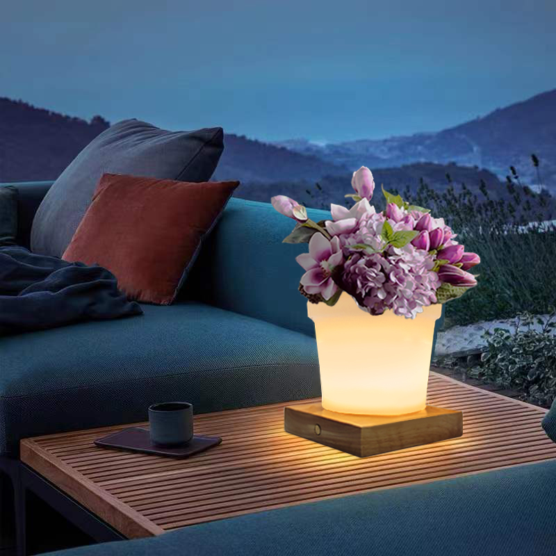 RVB Couleur Changement LED Plante Pot Table Table Contrôle tactile, moderne PET PLUS PLANT PLAST PLUS PLUS PATS LAMPS LED avec base en bois massif pour le salon/BEDBORM/OFOFICE