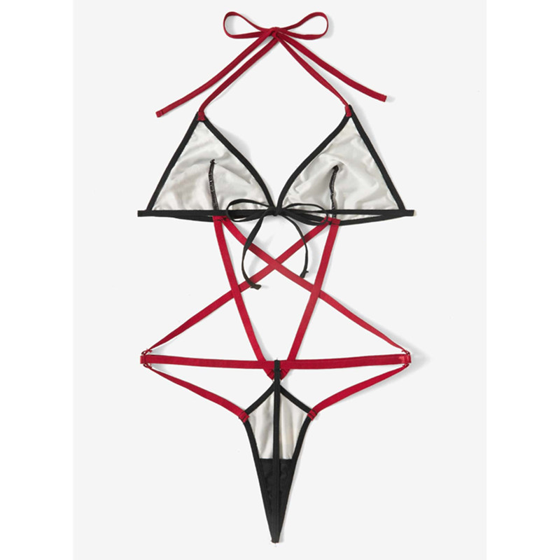 Imprimer le string licou de design BodySuit sexy croisé en peluche et bustier