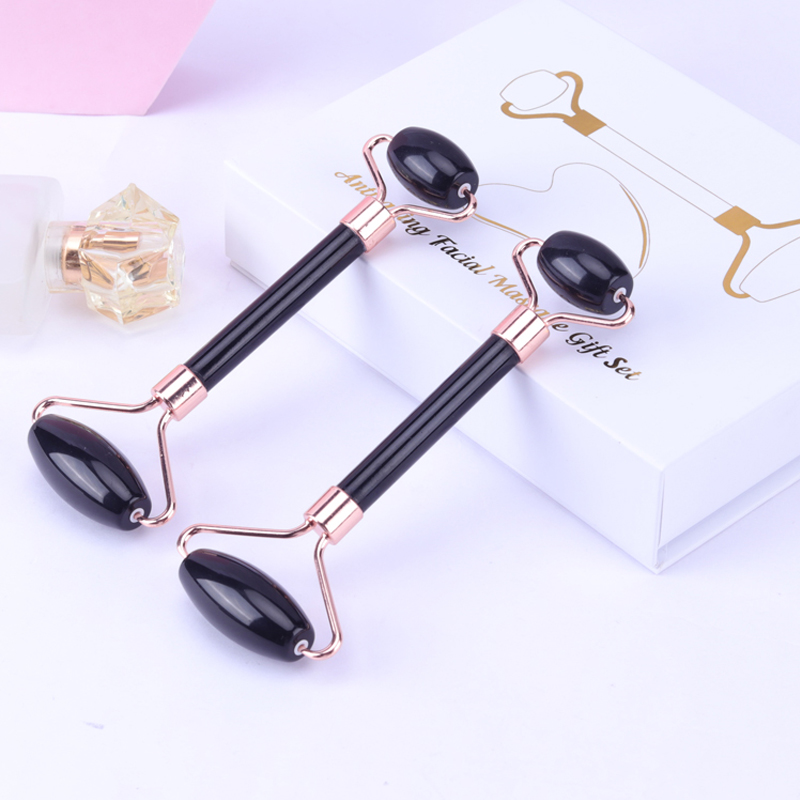 personnalisable facialnaturel rose rose vert foncé double cristal glace gua sha masseur de kit à rouleaux de jade anti-âge avec boîte
