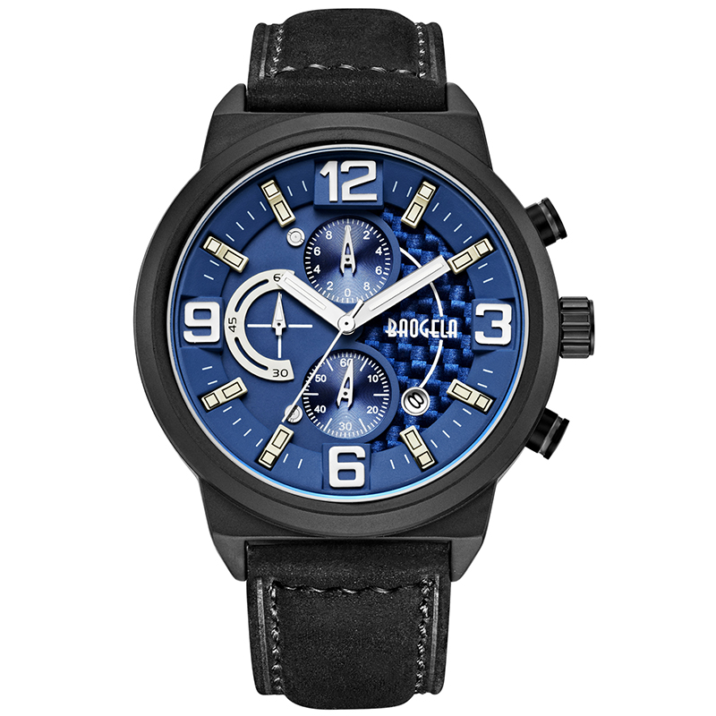 Baogela Men's Black Sports Quartz Watch Leisure Fashion Analog Timing Watch Display's Watch 1709 Black Blue