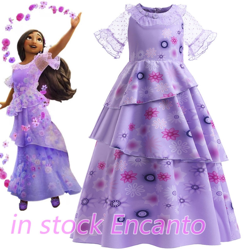 Carnaval Encanto Isabella télévision Cosplay Girls Girls Short Sleeve Flower Ruffles Princess Party Vêtements Robe Costumes