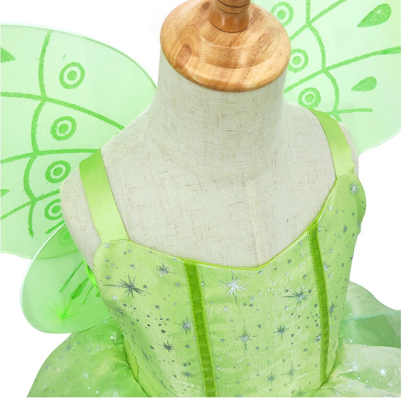 Girl Flower Fairy Tinker Bell Haby Up Kids Princess Girl Cosplay With Wings Halloween Costume Party Robe