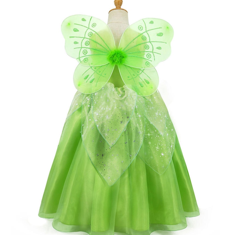 Girl Flower Fairy Tinker Bell Haby Up Kids Princess Girl Cosplay With Wings Halloween Costume Party Robe