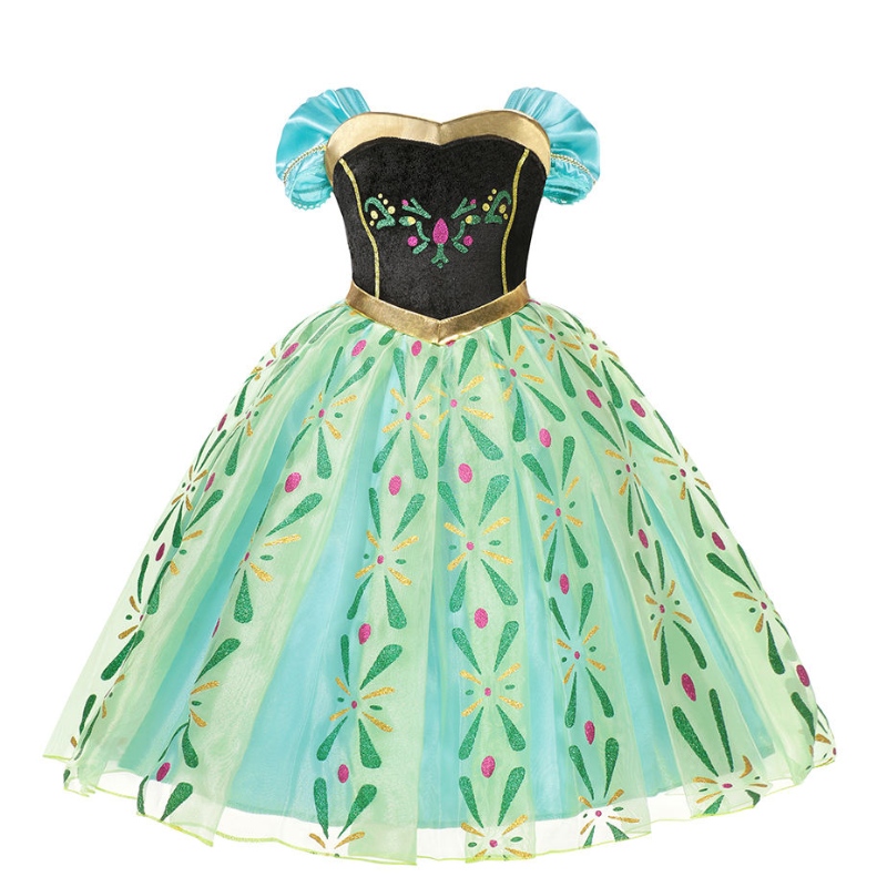 Anna Princess Robe for Girls Classic Floral Mesh Prom Robe Kids Halloween Cosplay Snow Queen Party Costumes