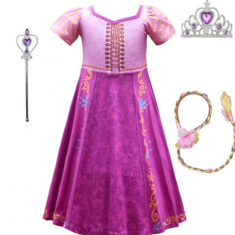 Nouveau style Rapunzel Girls Long Robe Cosplay Costume Ice Princess Cartoon Jirt For Party 3753