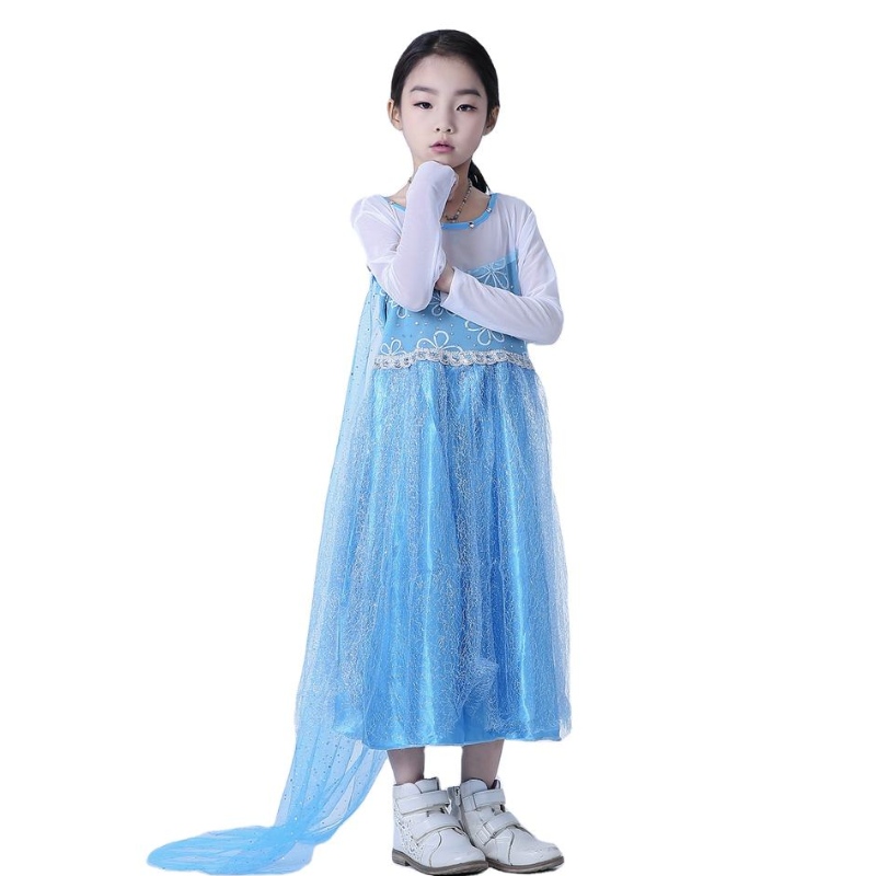 Elsa Queen Dress Girls Long Man Mesh Mesh Cloak Détachable Elsa Princess Robe