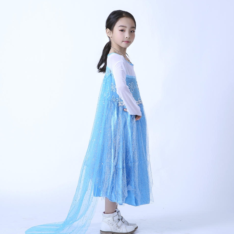 Elsa Queen Dress Girls Long Man Mesh Mesh Cloak Détachable Elsa Princess Robe