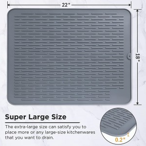 Tapis de séchage à vaisselle, grand tapis de draineur à plat pour comptoir de cuisine, tapis d\'évier en silicone sans glissement