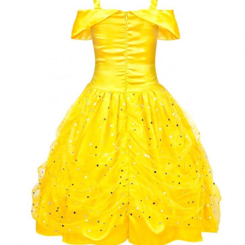 Halloween Children Vêtements superposés à l'épaule Princesse jaune Belle Costume Petites filles Halloween Robe HCBL-001