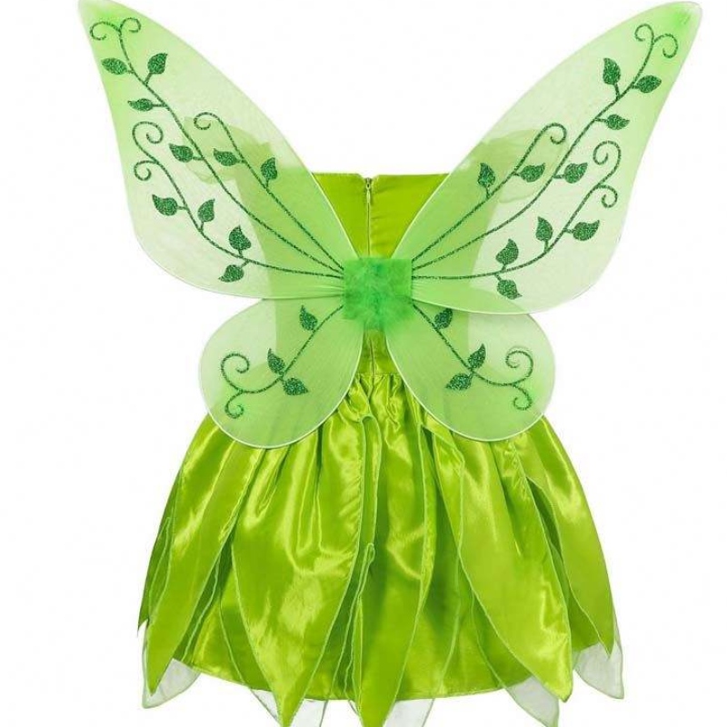 Toddler Kid Halloween Cosplay Cosplay Birthday Tenues Set Dancing Butterfly Green Fairy Wing Tinker Bell Robe 2-10T HCTB-001
